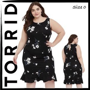 TORRID Black Floral Premium Ponte Flounce Dress